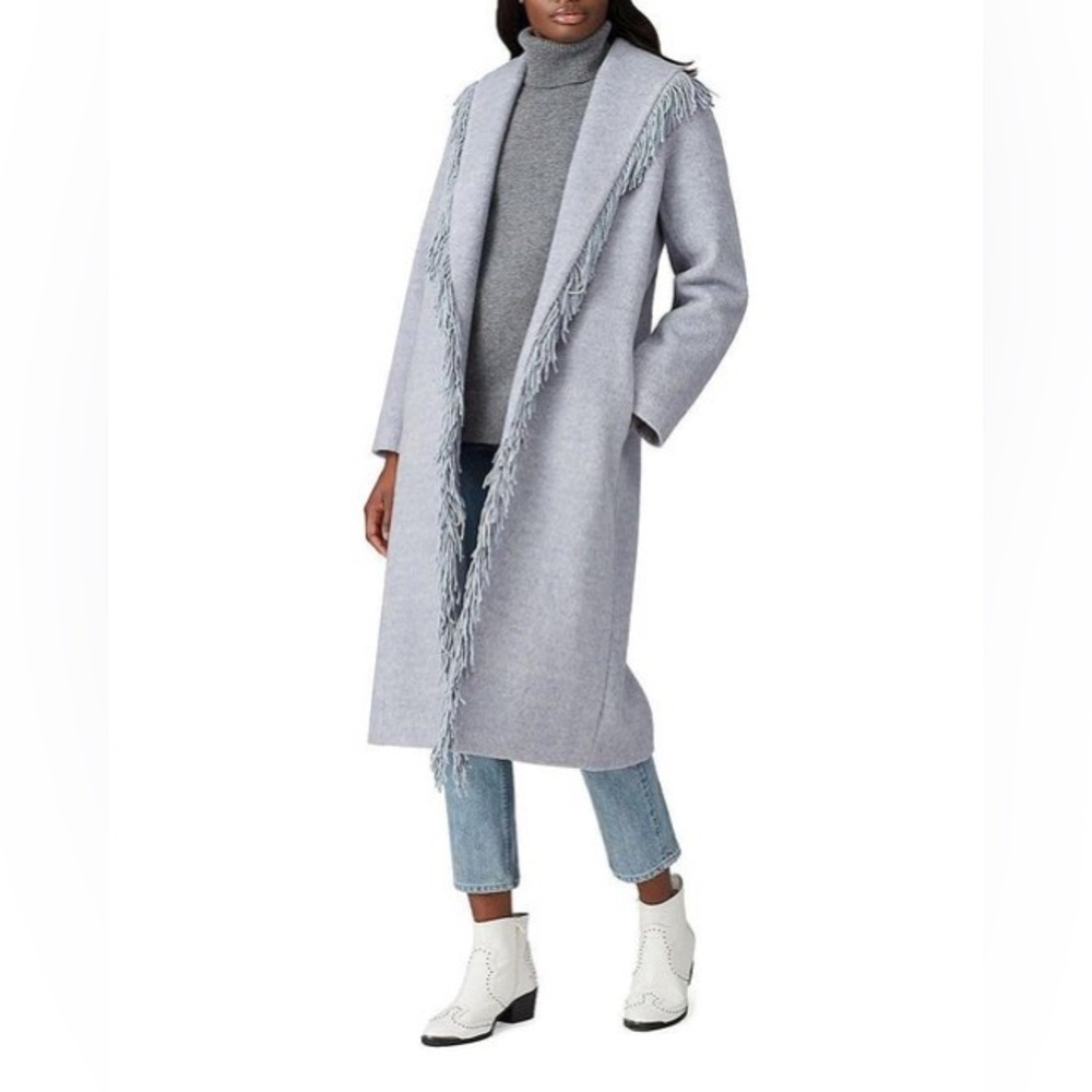 Line and Dot Shawl Collar Fringe coat